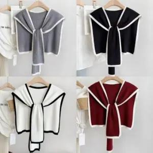 세미 배색 가디건 니트 조끼 판쵸 머플러 데일리 오피스