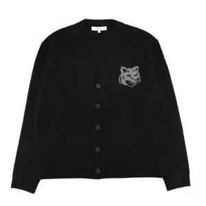 25FW 메종키츠네 PM00509KM0329 0391 폭스헤드 인타르시아 메리노 울 가디건 블랙