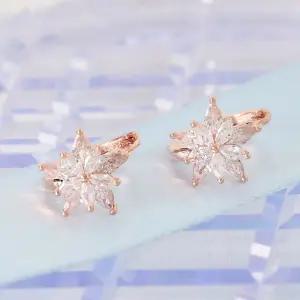 14K 골드필드 핀 큐빅 플라워 원터치링 귀걸이