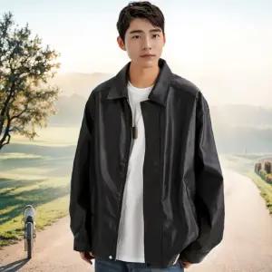 남자 남녀공용 오버핏 카라 가죽자켓 레더 라디어 자켓 블루종 점퍼 라이더 여자 남자 가을 항공 커플
