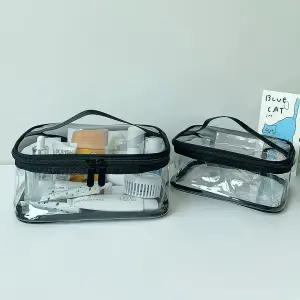 클린핸들파우치 투명PVC 대형 중형 화장품 여행 방수 박스 용 손잡이 대용량