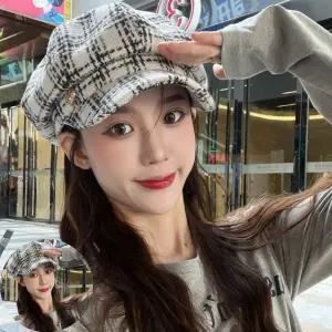 투톤모자 하트 포인트 귀여운 사랑스런 뉴스보이캡 체크 모자