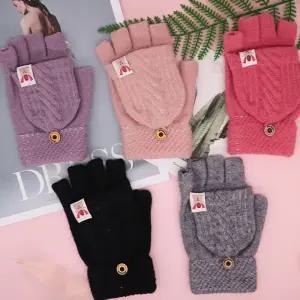 여자 손가락 뚫린 벙어리 장갑 겸용 보온 니트장갑 Wly8+8DLn