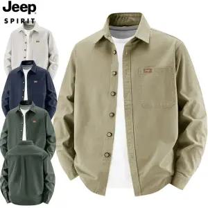 JEEP SPIRIT 면 100% 고퀄리티 남자 오버 루즈핏 카라 캐주얼 셔츠 빅사이즈