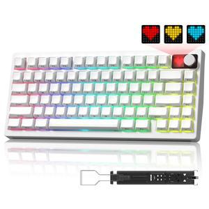 Womier MT75 기계식 키보드 사이드 프린트 크리스탈 화이트 무선 블루투스 트라이 모드 RGB 백라이트 게이