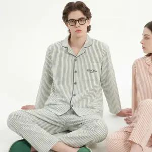 [레노마] 남성 스트라이프 밍크 스판 9부 잠옷 상하의 세트 GR