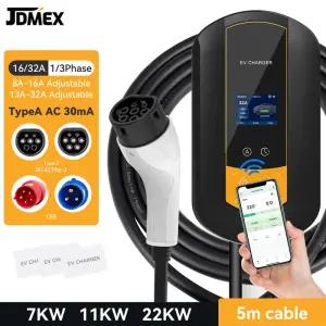 타입2 전기차 충전소 7KW 11KW 22KW EVSE 월박스 32A IEC62196-2 충전기 앱 제어 5M 케이블 포함