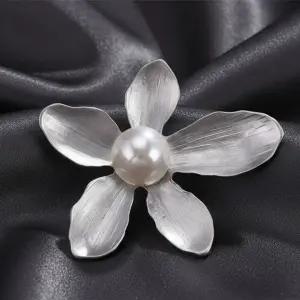 무광 핵진주 옷핀 골드 레트로 브로치 꽃잎 백진주 실버