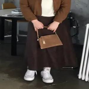 스웨이드 플레어 롱 밴딩 A라인 스커트