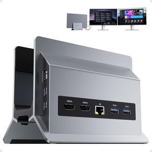PULWTOP 노트북 도킹 스테이션 듀얼 모니터, 11 in 1 수직 USB C 스탠드, HDMI 4K 60Hz 2개, A / 10Gbps 3개, USBA 5Gbps USB-A 2.0, 이더넷, PD 3.0 타입-C 노트북용