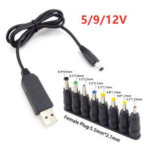 8인 1 5V USB-DC 9V 12V 5.5x2.1mm 3.5mm 4.0mm 6.4mm 플러그 전원 공급 장치 케이블, 팬 스피커 용 충전