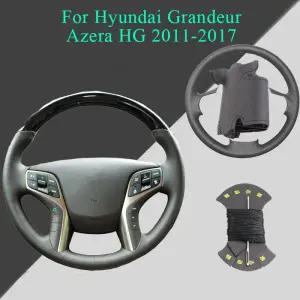 현대 그랜저 아제라 HG 2011-2017 자동차 액세서리용 마이크로파이버 가죽 맞춤형 핸들 커버 블랙 내마모성