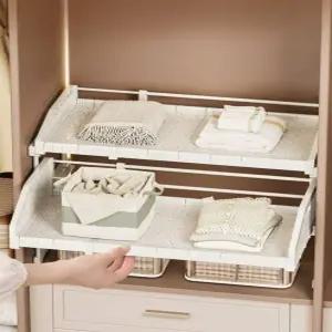 길이조절 슬라이딩 선반 서랍형 수납 옷 옷장 다층 옷장칸막이 정리 정리함 수납장 레이어드 조립식 다용도