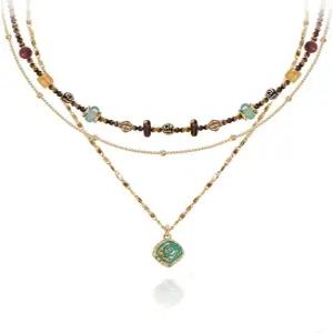 MASW 보호 레이어드 오리지널 디자인 레트로 스타일 다층 구슬 목걸이 패션 여성용 금도금 M3396