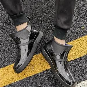 [패션] 2컬러 남성 유광 숏 앵클 장화 네이비 블랙 레인부츠 레인09N