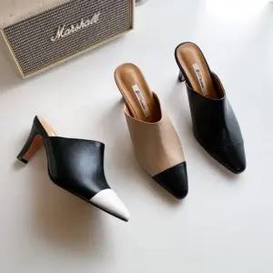 국내제작 소가죽 앞코 배색 투톤 뾰족코 뮬 슬리퍼힐Y XAC6+7FRF