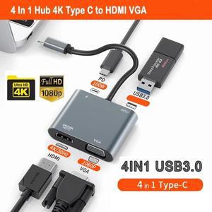 USB C-HDMI 호환 VGA Type-C 디지털 AV 멀티 포트 어댑터 Thunderbolt 3 변환기-MacBook 용 4K 1080P 고속
