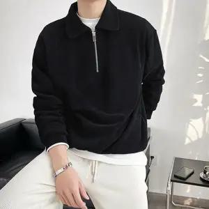 캐주얼 남자 플리츠 맨투맨 카라 남성 반집업 맨투맨 티셔츠 폴로