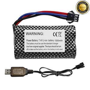 7.4V 1500mAh SM-3P 플러그 리튬이온 배터리 (USB 충전 케이블 포함) DE43 DE60 RC 레이싱 1575 덤프트럭