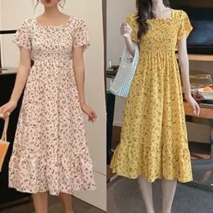 플라워 패턴 스모크밴딩 원피스 스퀘어넥 나들이룩 FRp4+8Nlv