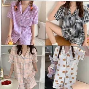 여름잠옷 카라 셔츠 반팔 잠옷 체크 파자마 6종