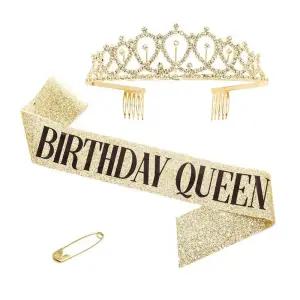 생일 어깨띠 생일파티용품 이벤트 티아라 왕관 세트