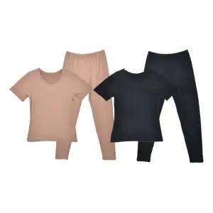 겨울 여성 기모내복세트 반팔상의+긴바지 동내의 할머니상하 여자