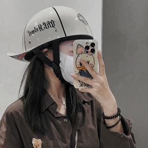 스냅백 헬멧 레트로 반모 2025년 하프 검정 커플 흰색 바이크 하이바 업그레이드 투명