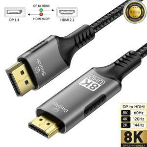 디스플레이포트-HDMI 케이블 8K DP1.4-HDMI 2.1 컨버터 8K@60Hz HDR 데스크탑 노트북 PC TV 모니터 프로젝