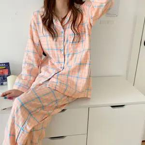 체크파자마 청순하고 러블리한 여성 잠옷 체크 패턴 홈웨어 세트