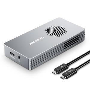 냉각 팬이 있는 ANYO 40Gbps M.2 NVMe SSD 인클로저, Thunderbolt 4 /3 /USB4와 호환되는 알루미늄 합금 M /B+M 키 지원, 도구 없는 설치