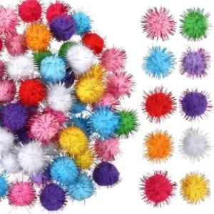 200개의 PCS 글리터 폼 볼 0.59인치 멀티컬러 스파클 크래프트 폼폼 예술 공예를 위한 부드러운 플러피 DIY