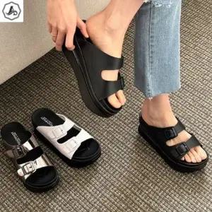 [애슬릿] 키높이 슬리퍼 버클 통굽 발편한 5.5cm