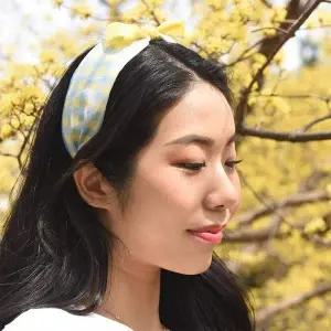 TBZ 파스텔 소프트 솜사탕 체크 리본 헤어밴드 4Colors