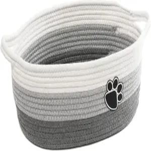 장난감 정리함을 위한 작은 직조 바구니와 손잡이가 있는 귀여운 면 바구니 정리함 그레이 화이트