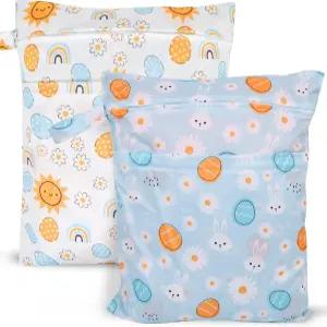 SANFERGE 2pcs 여행용 방수 세탁 가방 손잡이가 달린 천 기저귀 습식 건조 2 지퍼 포켓 가능 더러운 옷