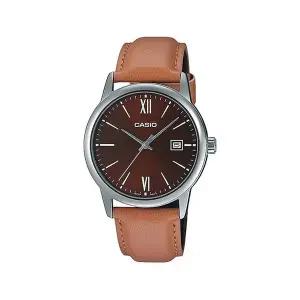 카시오 MTP-V002L-5B3 데일리 심플 아날로그 남성 가죽 시계 드레스 워치