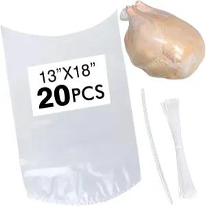 20팩 13x18 가금류 수축 봉투 치킨 백 투명한 열 랩 냉동고 20개의 지퍼 타이 닭 토끼를 위한 실리콘 빨대