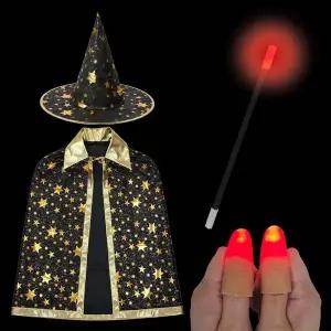 불빛 마술사 의상 세트 고급망토 + 모자 + 손가락불빛 (2개) +