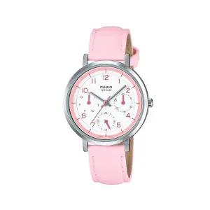 카시오 LTP-E314L-4B 라운드 아날로그 여성 가죽 시계