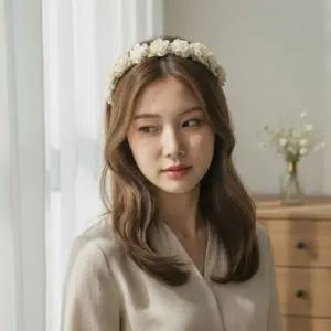 웨딩 플라워 진주 헤어밴드 신부 화관 촬영 머리장식
