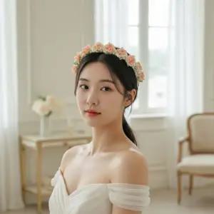 진주 꽃 웨딩 헤어밴드 신부 결혼식 머리장식 액세서리