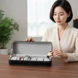 6구 손목시계 보관함 와인 컬러 고급 시계 진열대 자동 와인더
