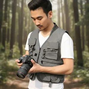 통기성 좋은 메쉬 아웃도어 조끼 그레이 XL 낚시 등산복