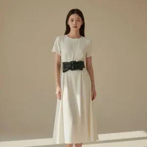 여성 롱 와이드 밴딩 원피스 허리 스트랩 포인트 드레스