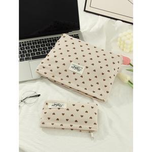 베이지 하트 1개 세트 리본 메이크업 가방 패턴 보관 브러쉬 클러치 패션 다기능 귀여운