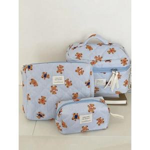 줄무늬 누비 메이크업 가방 휴대용 수납 귀여운 1개 세트 다기능