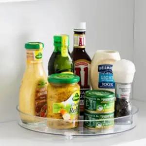 소형 2단 투명 회전식 정리함 냉장고 주방 화장대 약통 수납함 데일리 편리한 도구