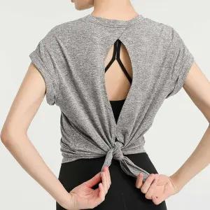 크로스오버 쿨링 반팔 요가복 라운드넥 뒷판 트임 여자요가상의