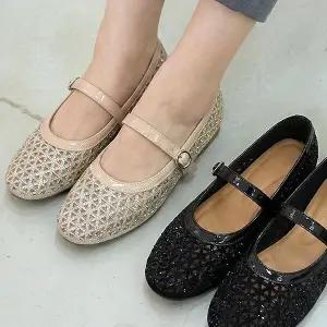 [하프클럽/더힐]더힐슈즈 비즈 망사 여성여자 구두 정장화 단화 로퍼 플랫